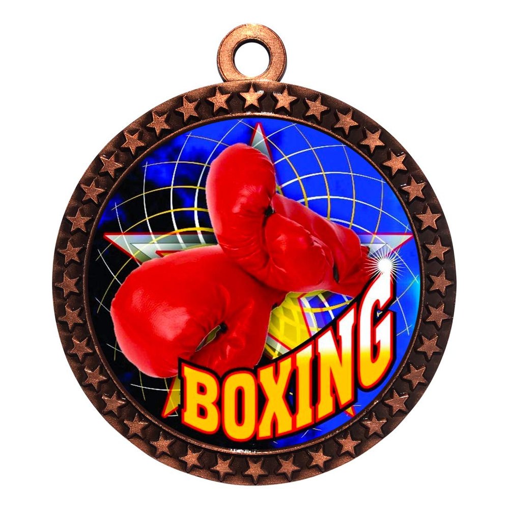 10 Pack of Boxing Bronze 2.25 Inch Medals Trophy Awards with Red White Blue Neck Ribbons D212B-FCL430-10PK