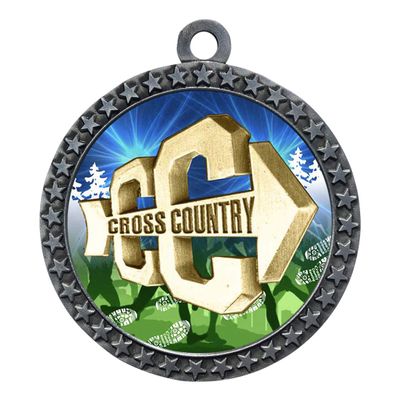 10 Pack of Cross Country Silver 2.25 Inch Medals Trophy Awards with Red White Blue Neck Ribbons D212S-D18-10PK