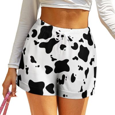 Dairy Cow Pattern Animal High Waist Loose Shorts for Women Summer Top L