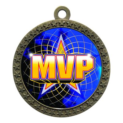 10 Pack of MVP Gold 2.25 Inch Medals Trophy Awards with Red White Blue Neck Ribbons D212G-FCL518-10PK