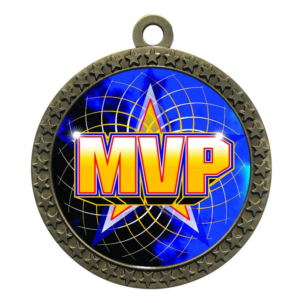10 Pack of MVP Gold 2.25 Inch Medals Trophy Awards with Red White Blue Neck Ribbons D212G-FCL518-10PK