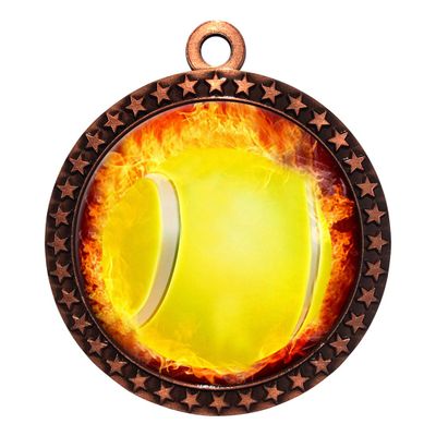 10 Pack of Flame Tennis Bronze 2.25 Inch Medals Trophy Awards with Red White Blue Neck Ribbons D212B-EMFCL801-10PK