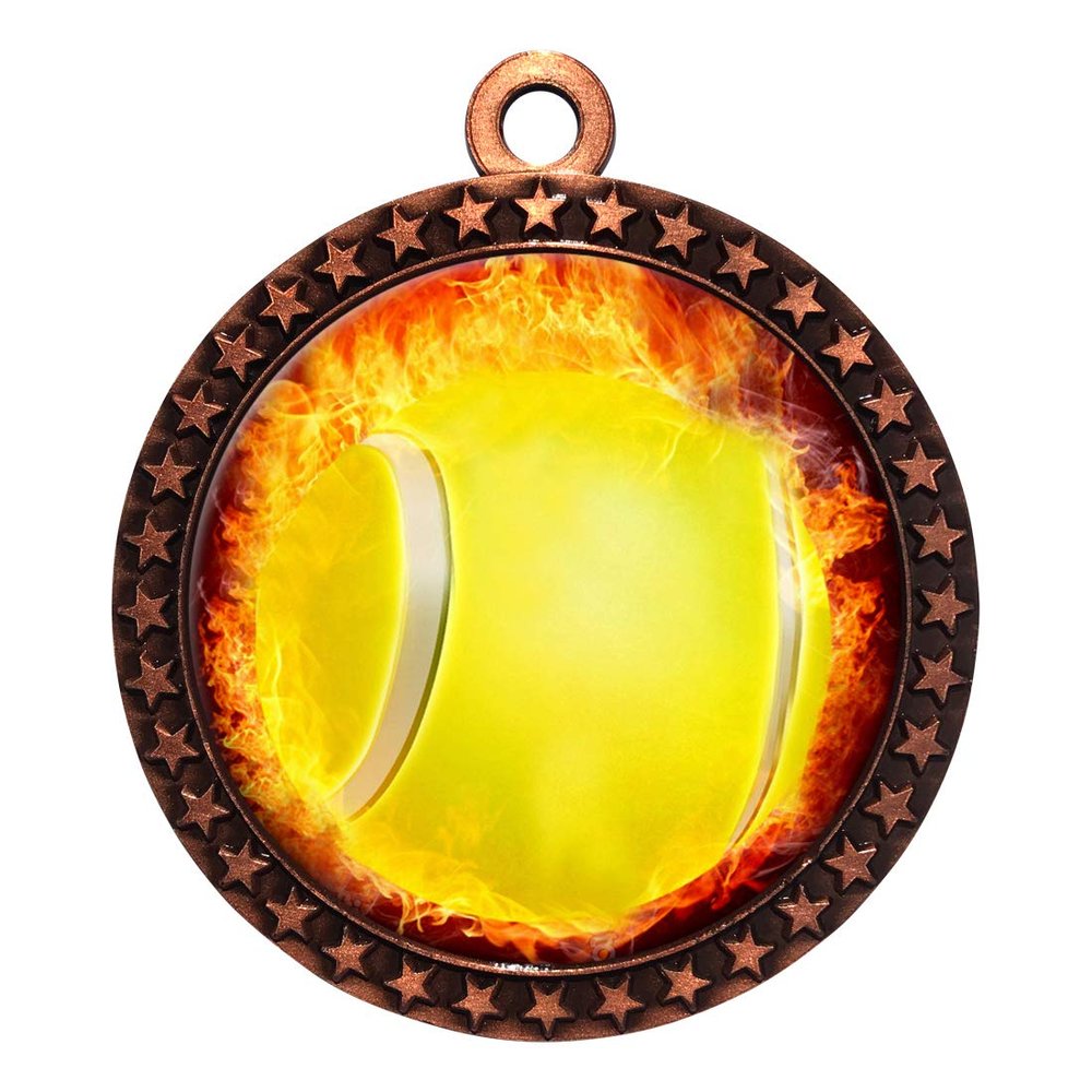 10 Pack of Flame Tennis Bronze 2.25 Inch Medals Trophy Awards with Red White Blue Neck Ribbons D212B-EMFCL801-10PK