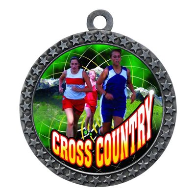10 Pack of Female Cross Country Silver 2.25 Inch Medals Trophy Awards with Red White Blue Neck Ribbons D212S-FCL445-10PK