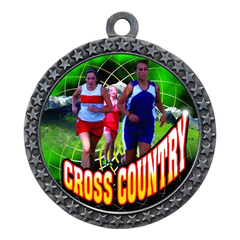 10 Pack of Female Cross Country Silver 2.25 Inch Medals Trophy Awards with Red White Blue Neck Ribbons D212S-FCL445-10PK