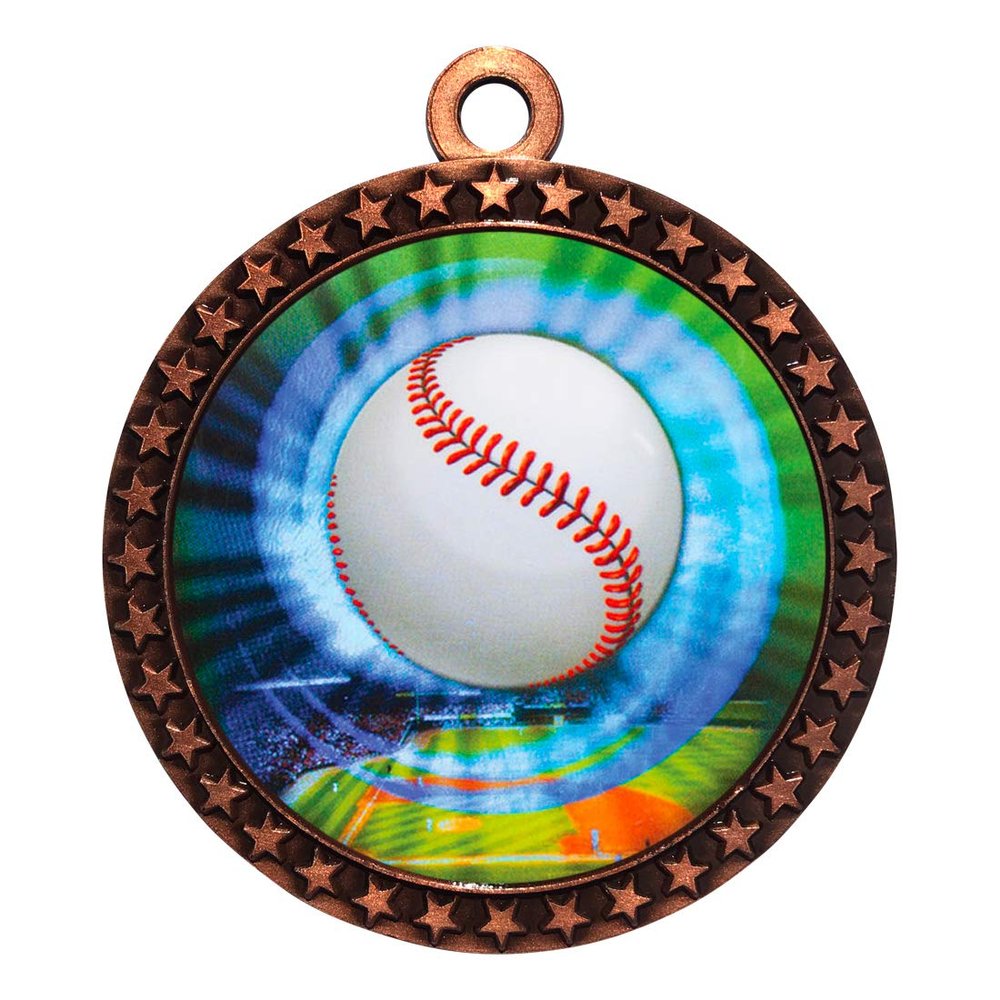 10 Pack of Baseball Bronze 2.25 Inch Medals Trophy Awards with Red White Blue Neck Ribbons D212B-MY401-10PK