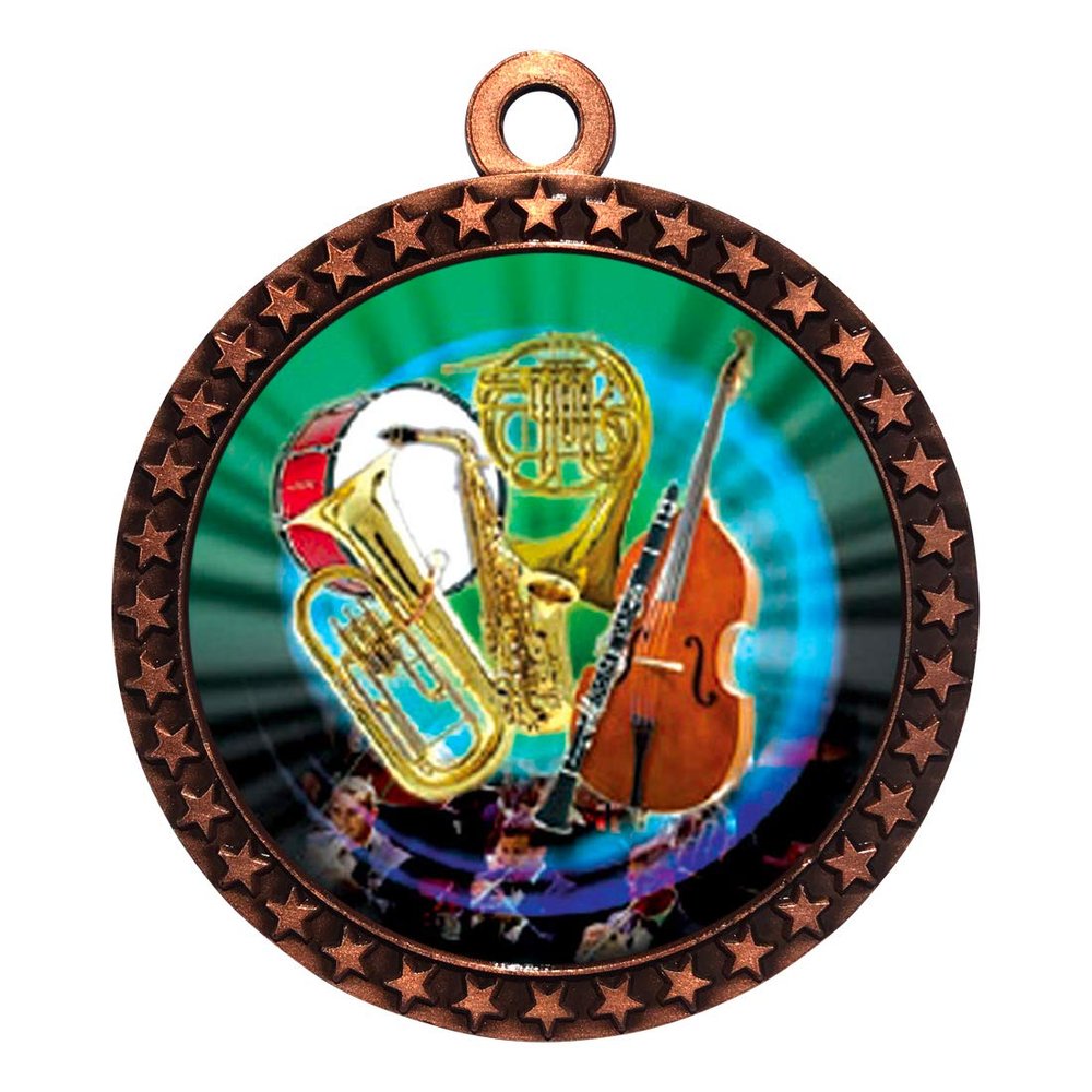 10 Pack of Band Orchestra Bronze 2.25 Inch Medals Trophy Awards with Red White Blue Neck Ribbons D212B-MY467-10PK