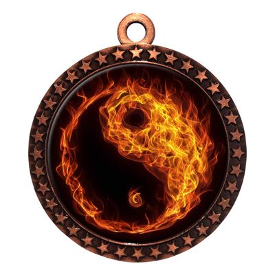 10 Pack of Flame Martial Arts Bronze 2.25 Inch Medals Trophy Awards with Red White Blue Neck Ribbons D212B-EMFCL807-10PK