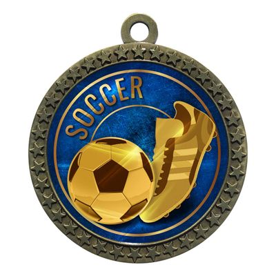 10 Pack of Soccer Gold 2.25 Inch Medals Trophy Awards with Red White Blue Neck Ribbons D212G-EG46-10PK