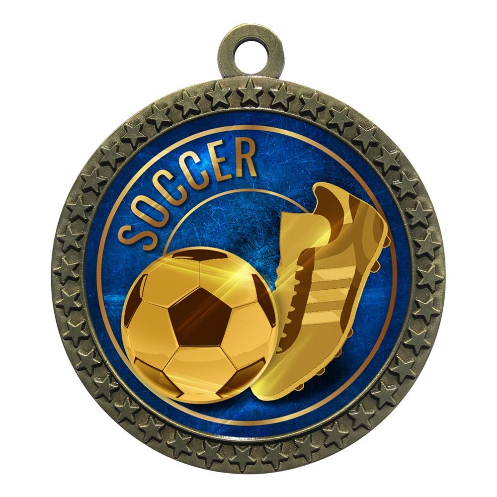 10 Pack of Soccer Gold 2.25 Inch Medals Trophy Awards with Red White Blue Neck Ribbons D212G-EG46-10PK