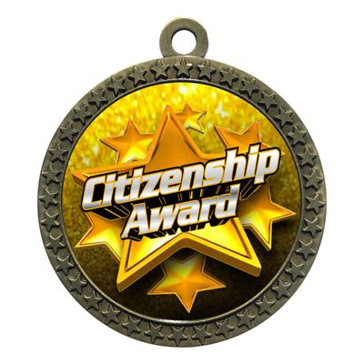 10 Pack of Citizenship Awards Gold 2.25 Inch Medals Trophy Awards with Red White Blue Neck Ribbons D212G-FCL451-10PK