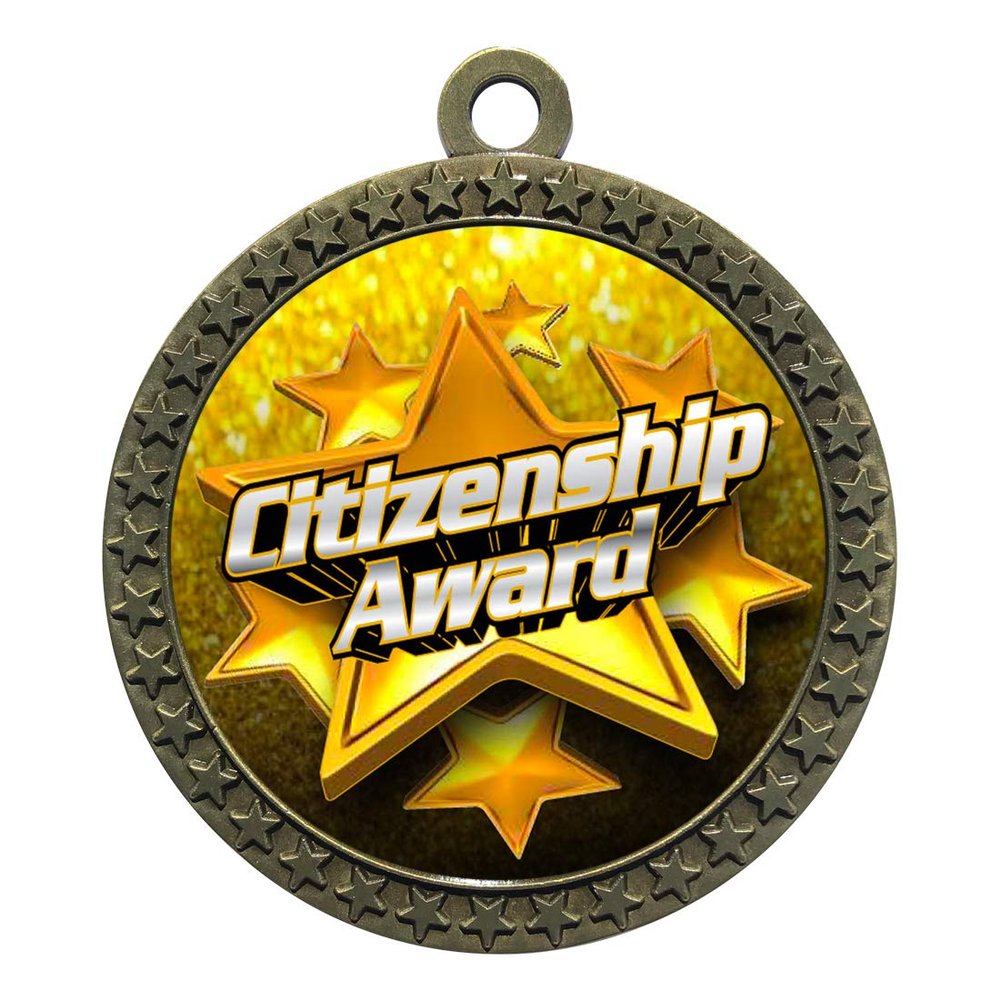 10 Pack of Citizenship Awards Gold 2.25 Inch Medals Trophy Awards with Red White Blue Neck Ribbons D212G-FCL451-10PK