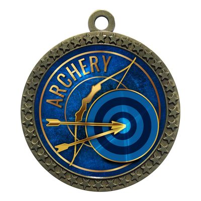 10 Pack of Archery Gold 2.25 Inch Medals Trophy Awards with Red White Blue Neck Ribbons D212G-EG6-10PK