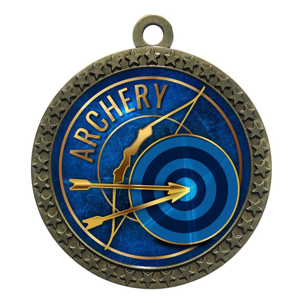 10 Pack of Archery Gold 2.25 Inch Medals Trophy Awards with Red White Blue Neck Ribbons D212G-EG6-10PK
