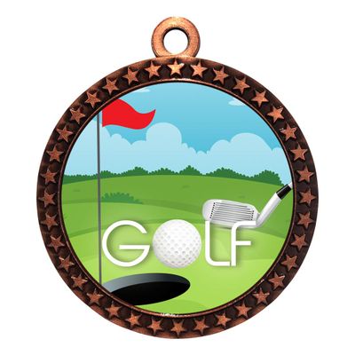 10 Pack of Golf Bronze 2.25 Inch Medals Trophy Awards with Red White Blue Neck Ribbons D212B-EG130-10PK