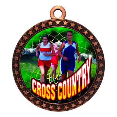 10 Pack of Female Cross Country Bronze 2.25 Inch Medals Trophy Awards with Red White Blue Neck Ribbons D212B-FCL445-10PK