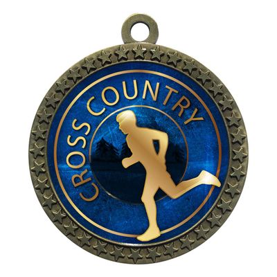 10 Pack of Cross Country Gold 2.25 Inch Medals Trophy Awards with Red White Blue Neck Ribbons D212G-EG20-10PK