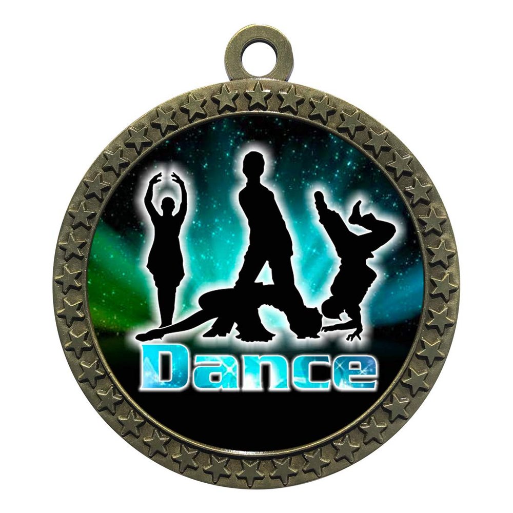 10 Pack of Modern Dance Gold 2.25 Inch Medals Trophy Awards with Red White Blue Neck Ribbons D212G-FCL461-10PK
