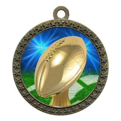 10 Pack of Football Gold 2.25 Inch Medals Trophy Awards with Red White Blue Neck Ribbons D212G-D20-10PK