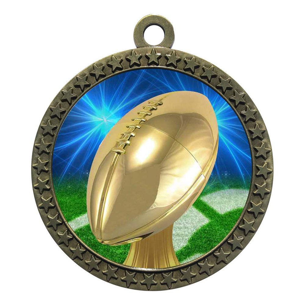 10 Pack of Football Gold 2.25 Inch Medals Trophy Awards with Red White Blue Neck Ribbons D212G-D20-10PK
