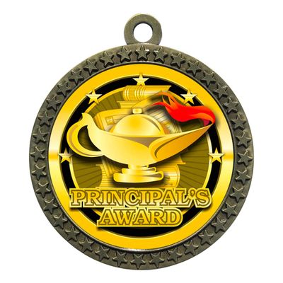 10 Pack of Principal's Awards Gold 2.25 Inch Medals Trophy Awards with Red White Blue Neck Ribbons D212G-FCL531-10PK