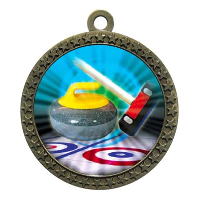 10 Pack of Curling Gold 2.25 Inch Medals Trophy Awards with Red White Blue Neck Ribbons D212G-MY471-10PK