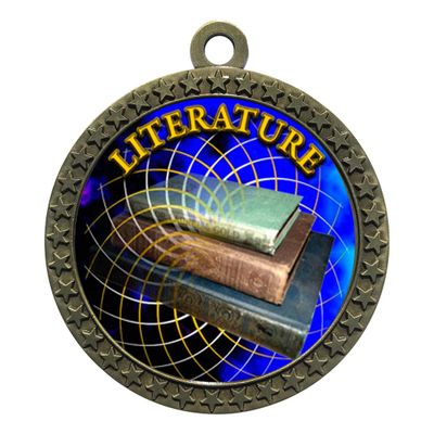 10 Pack of Literature Gold 2.25 Inch Medals Trophy Awards with Red White Blue Neck Ribbons D212G-FCL506-10PK