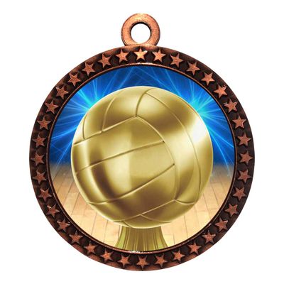 10 Pack of Volleyball Bronze 2.25 Inch Medals Trophy Awards with Red White Blue Neck Ribbons D212B-D45-10PK