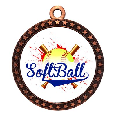 10 Pack of Softball Bronze 2.25 Inch Medals Trophy Awards with Red White Blue Neck Ribbons D212B-EG190-10PK