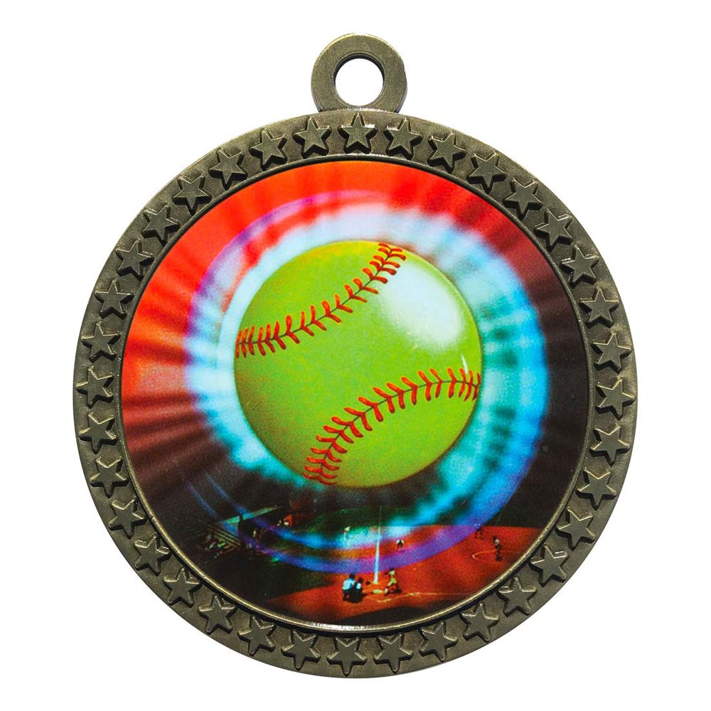 10 Pack of Softball Gold 2.25 Inch Medals Trophy Awards with Red White Blue Neck Ribbons D212G-MY402-10PK