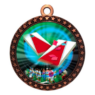 10 Pack of Cornhole Bronze 2.25 Inch Medals Trophy Awards with Red White Blue Neck Ribbons D212B-MY469-10PK