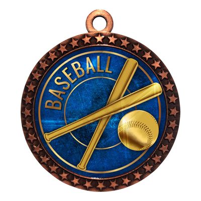 10 Pack of Baseball Bronze 2.25 Inch Medals Trophy Awards with Red White Blue Neck Ribbons D212B-EG10-10PK