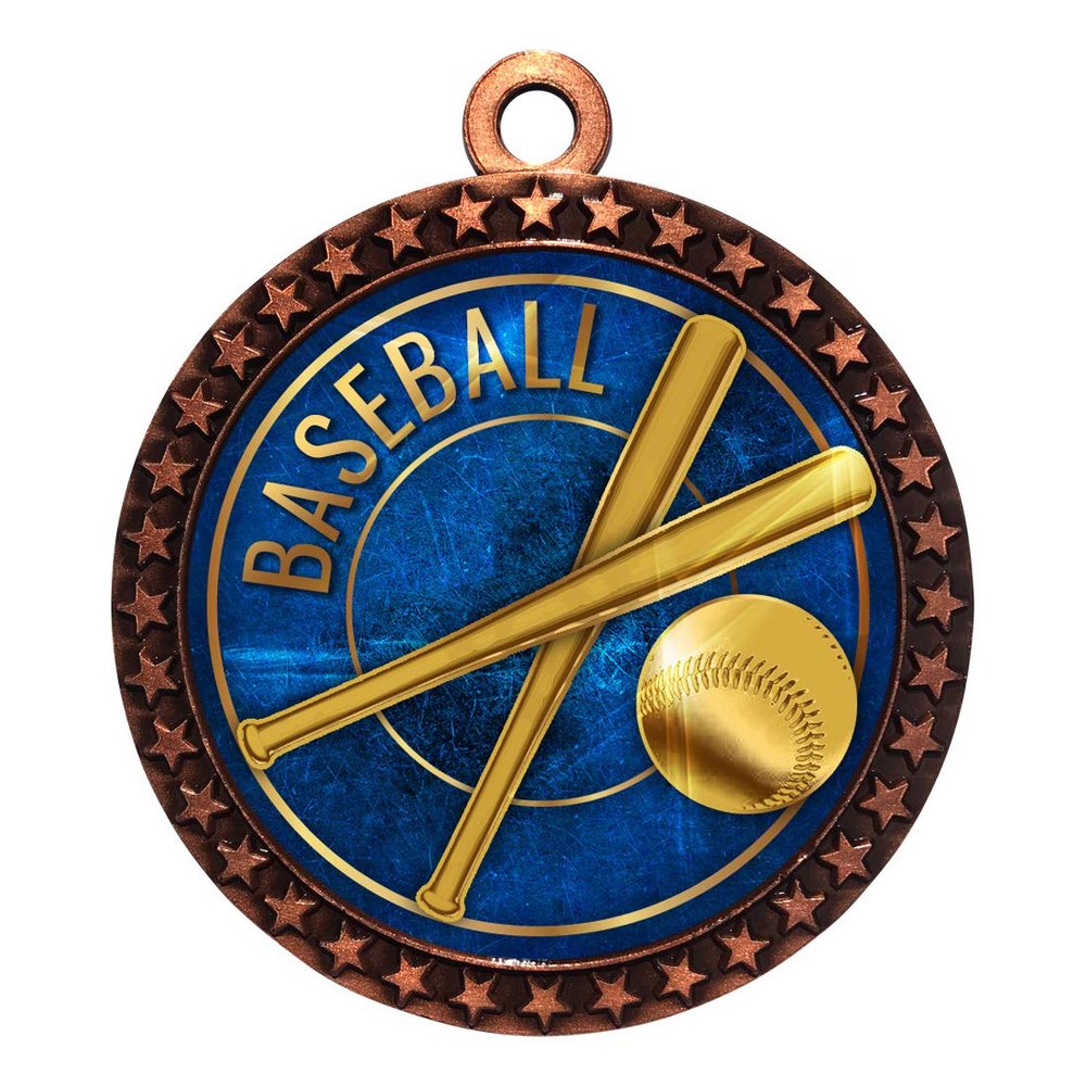 10 Pack of Baseball Bronze 2.25 Inch Medals Trophy Awards with Red White Blue Neck Ribbons D212B-EG10-10PK
