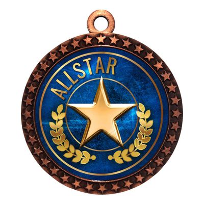 10 Pack of Allstar Bronze 2.25 Inch Medals Trophy Awards with Red White Blue Neck Ribbons D212B-EG4-10PK