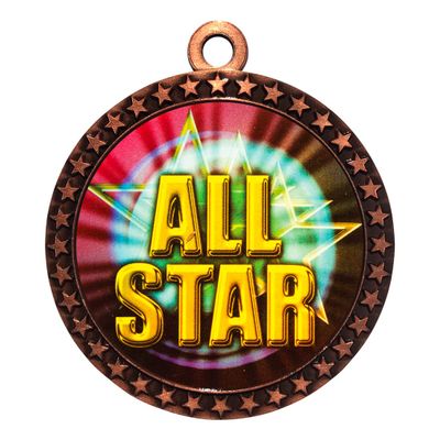 10 Pack of All Star Bronze 2.25 Inch Medals Trophy Awards with Red White Blue Neck Ribbons D212B-MY464-10PK