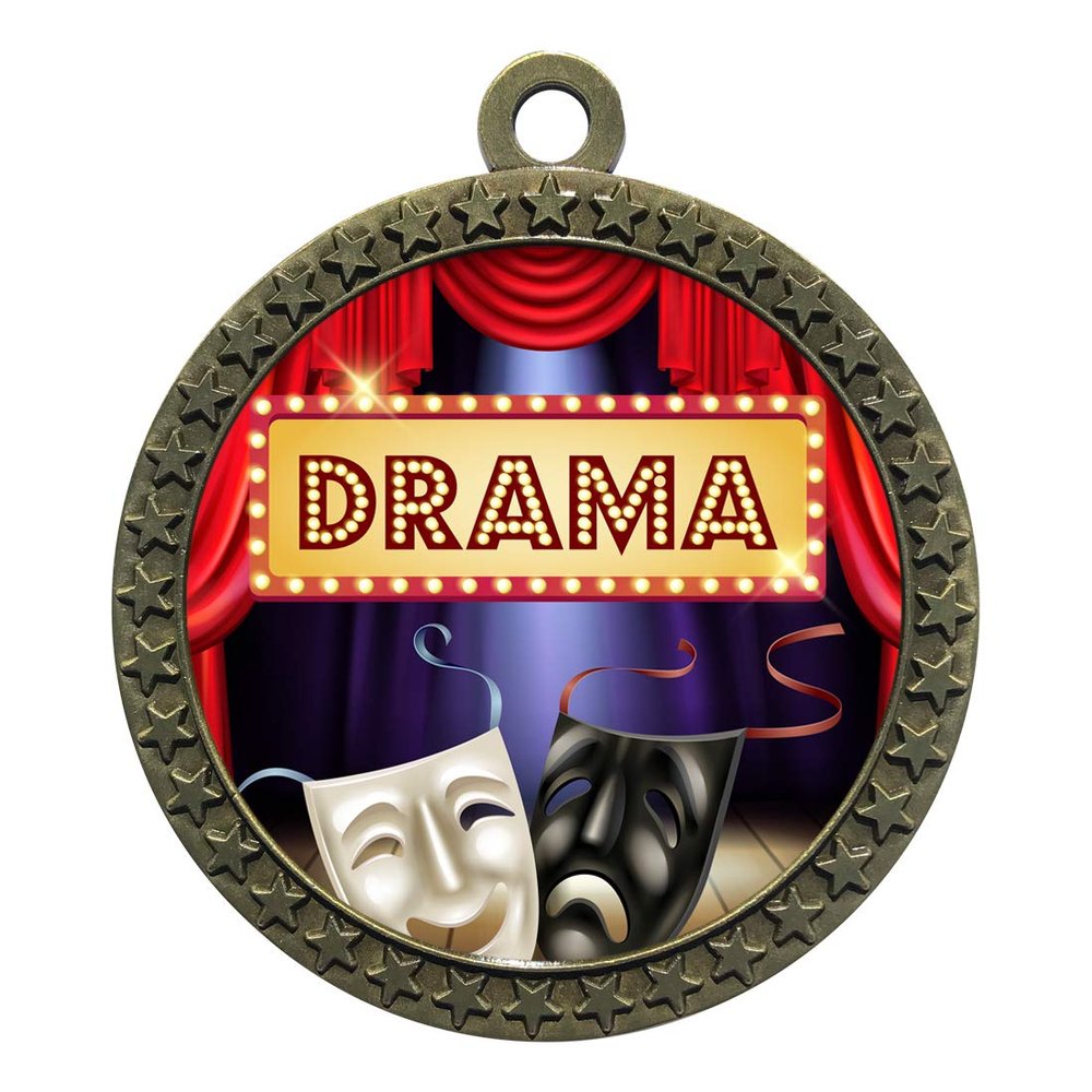 10 Pack of Drama Gold 2.25 Inch Medals Trophy Awards with Red White Blue Neck Ribbons D212G-EG90-10PK