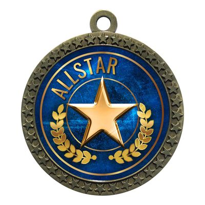 10 Pack of Allstar Gold 2.25 Inch Medals Trophy Awards with Red White Blue Neck Ribbons D212G-EG4-10PK