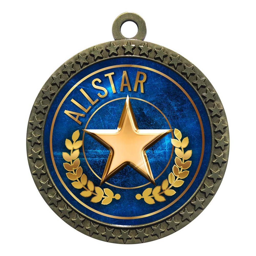10 Pack of Allstar Gold 2.25 Inch Medals Trophy Awards with Red White Blue Neck Ribbons D212G-EG4-10PK