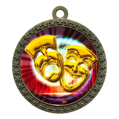 10 Pack of Drama Gold 2.25 Inch Medals Trophy Awards with Red White Blue Neck Ribbons D212G-MY420-10PK