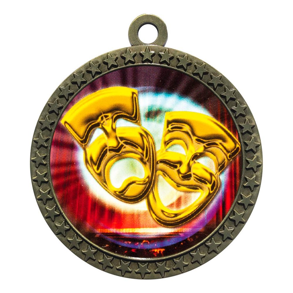 10 Pack of Drama Gold 2.25 Inch Medals Trophy Awards with Red White Blue Neck Ribbons D212G-MY420-10PK