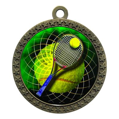 10 Pack of Tennis Gold 2.25 Inch Medals Trophy Awards with Red White Blue Neck Ribbons D212G-FCL566-10PK