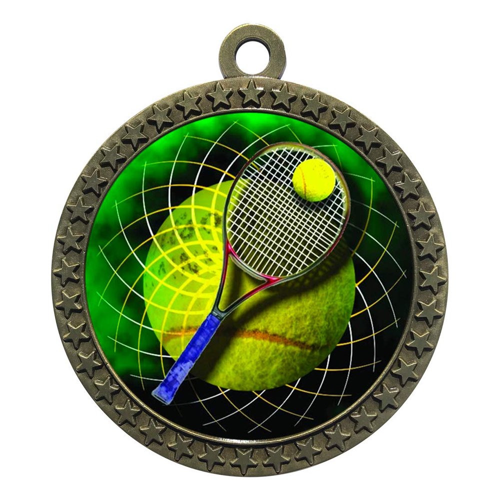10 Pack of Tennis Gold 2.25 Inch Medals Trophy Awards with Red White Blue Neck Ribbons D212G-FCL566-10PK