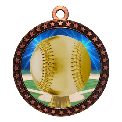 10 Pack of Baseball Bronze 2.25 Inch Medals Trophy Awards with Red White Blue Neck Ribbons D212B-D05-10PK