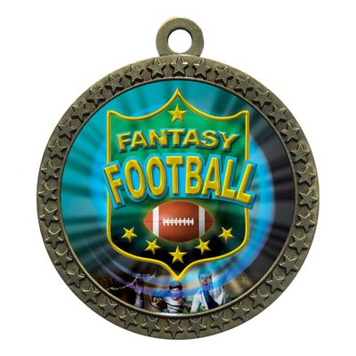 10 Pack of Fantasy Football Gold 2.25 Inch Medals Trophy Awards with Red White Blue Neck Ribbons D212G-MY485-10PK