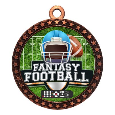 10 Pack of Fantasy Football Bronze 2.25 Inch Medals Trophy Awards with Red White Blue Neck Ribbons D212B-EG100-10PK