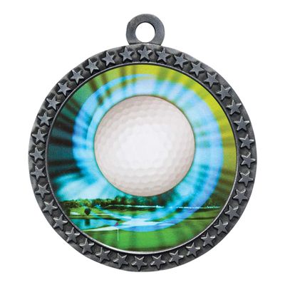 10 Pack of Golf Silver 2.25 Inch Medals Trophy Awards with Red White Blue Neck Ribbons D212S-MY425-10PK