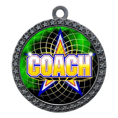 10 Pack of Coach Silver 2.25 Inch Medals Trophy Awards with Red White Blue Neck Ribbons D212S-FCL442-10PK