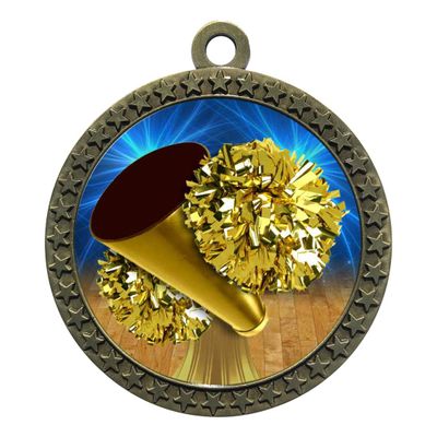 10 Pack of Cheerleading Gold 2.25 Inch Medals Trophy Awards with Red White Blue Neck Ribbons D212G-D15-10PK