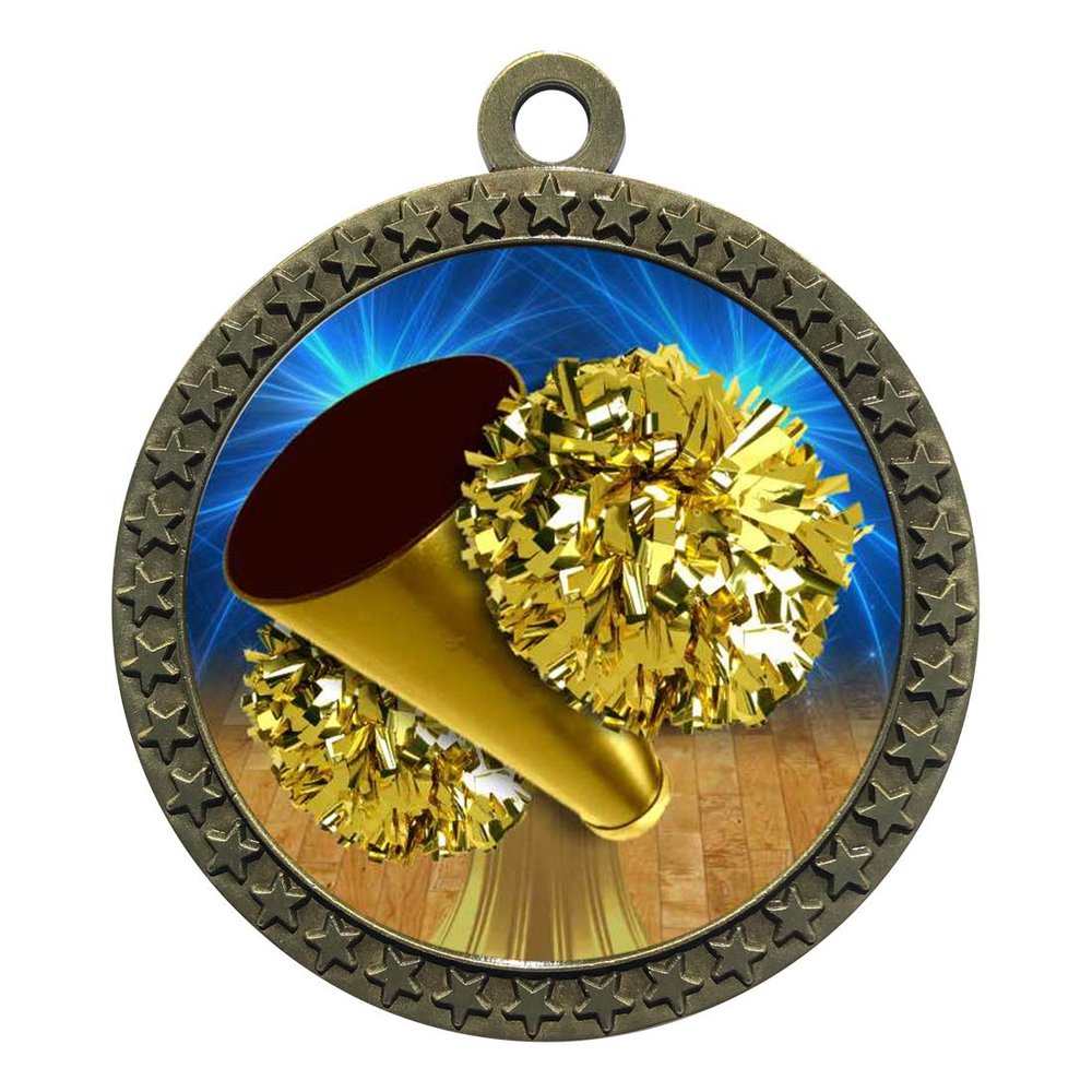 10 Pack of Cheerleading Gold 2.25 Inch Medals Trophy Awards with Red White Blue Neck Ribbons D212G-D15-10PK