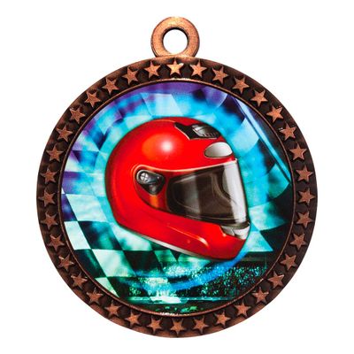 10 Pack of Racing Bronze 2.25 Inch Medals Trophy Awards with Red White Blue Neck Ribbons D212B-MY436-10PK